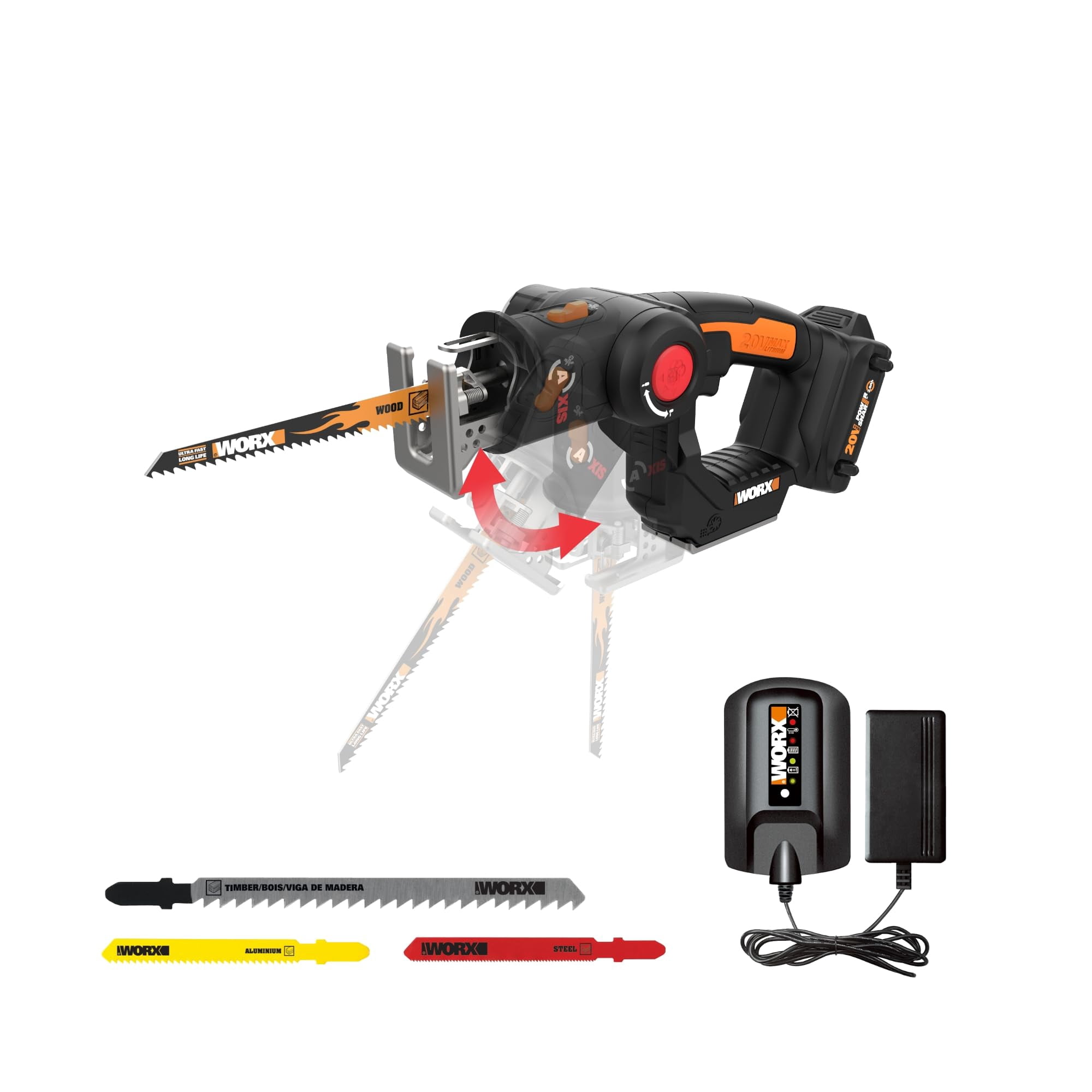 Sierra Recíproca Inalámbrica Y Sierra Caladora Worx 20v Axis Wx550l