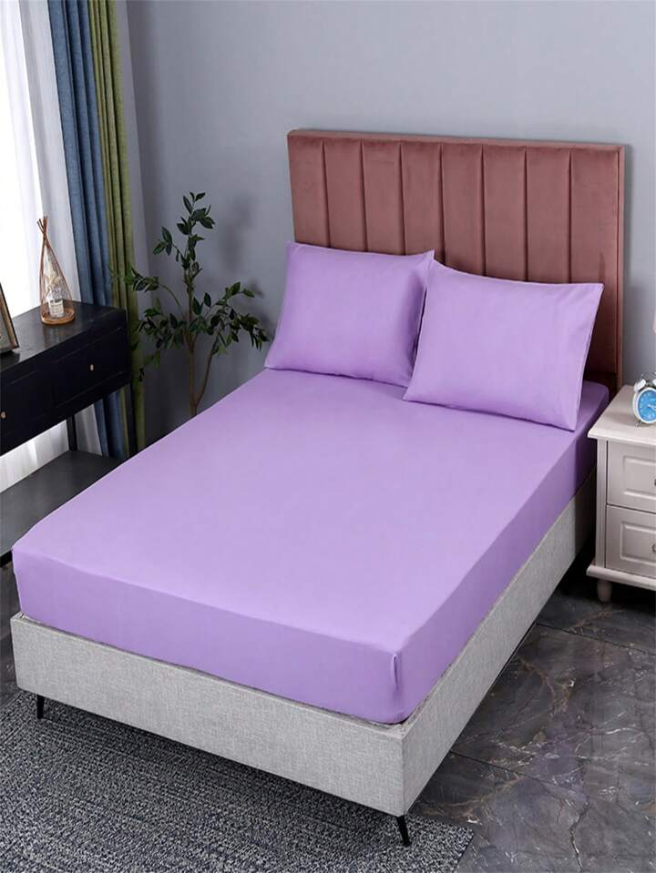 Genérico - Juego Sabana Bj Poli Algodon 200 Hilos 1.5 Plaza Color Lila