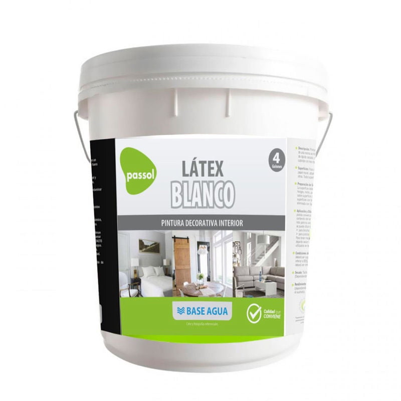 Pintura Látex Base Agua Blanco 4 Gl Passol