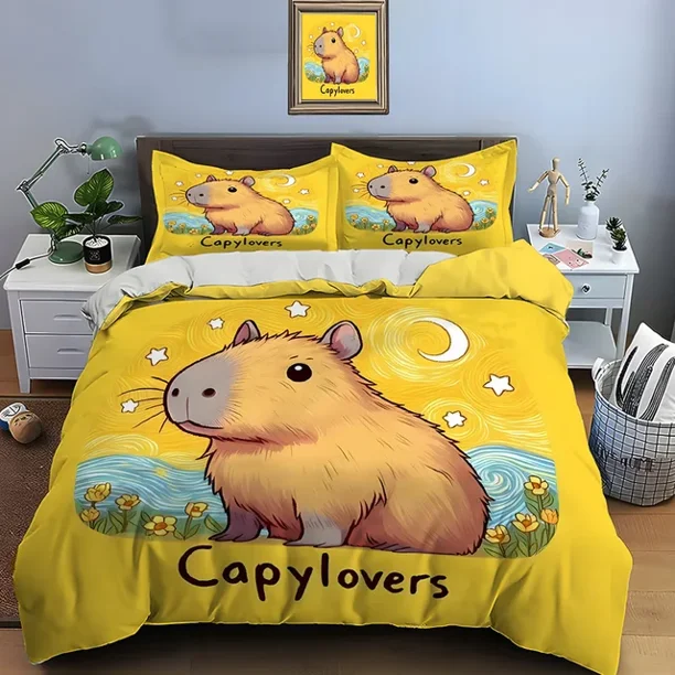 v949 Bed Sheets Cute Cartoon Capybara Print Bedding Set Duvet Cover Duvet Cover Pillowcases Adult and Children Bedding Set Christmas Gifts 3-Piece Bedding Set (1 Duvet Cover + 2 Pillow Shams) Bed Sh