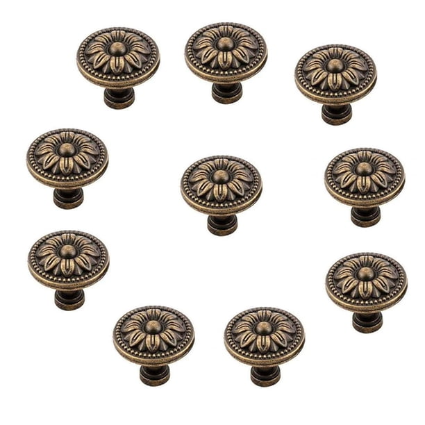 Perilla tirador para gabinete bnafes de metal con forma de flor, tono bronce, paquete de 10