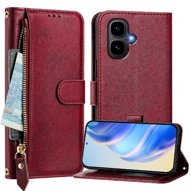 FOXDOCK Funda Tipo Cartera para Realme V70 5G Cuero PU con Cremallera y Correa de Muñeca, Ranuras para Tarjetas, Soporte Plegable, Cierre Magnético