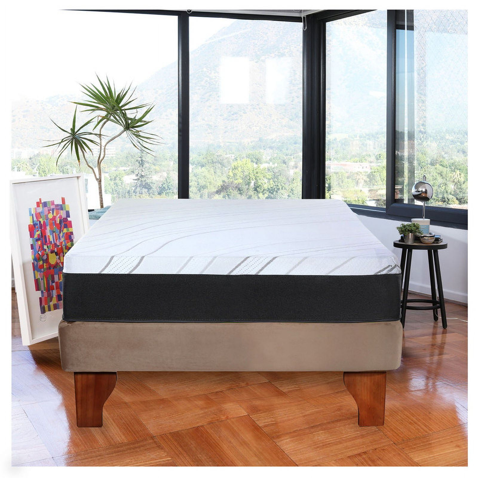Latam Home - Cama Europea Zen Pro Colchon Resortes 1.5 Plaza Base Dividida Tela Beige