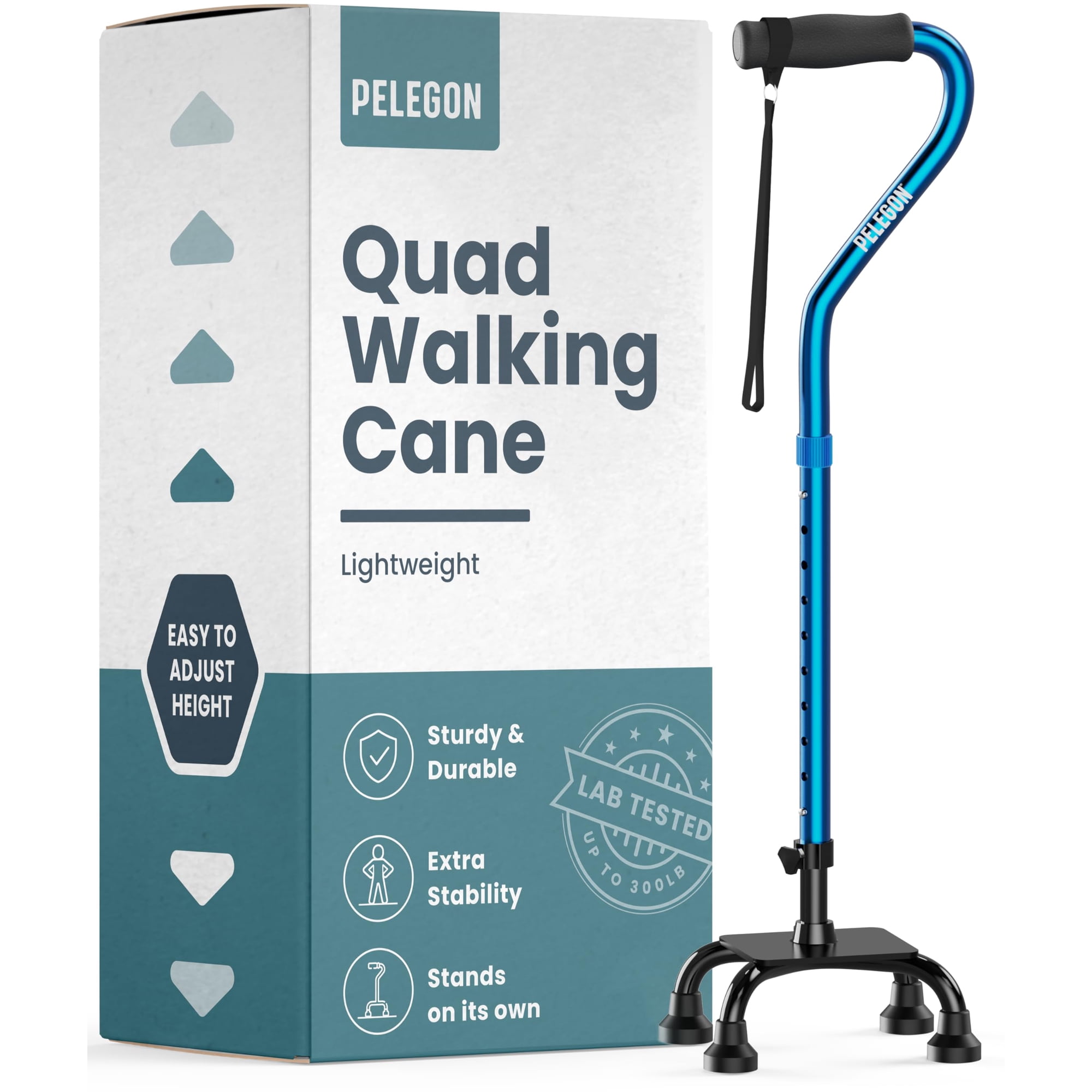 Bastón Pelegon Quad Ajustable 75-98 Cm Azul 136 Kg