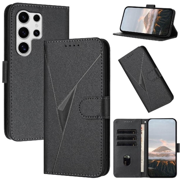 Funda Cartera Fibra de Carbono para Samsung Galaxy S25 Ultra con Soporte y Cierre Magnético Negro