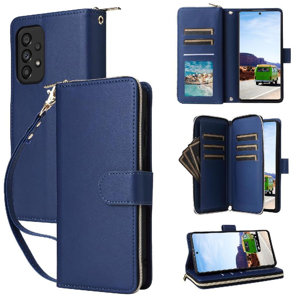 Foxdock - Funda Cartera Con Cremallera Y Correa Para Samsung Galaxy A53 5g Soporte Y Tarjetero Azul