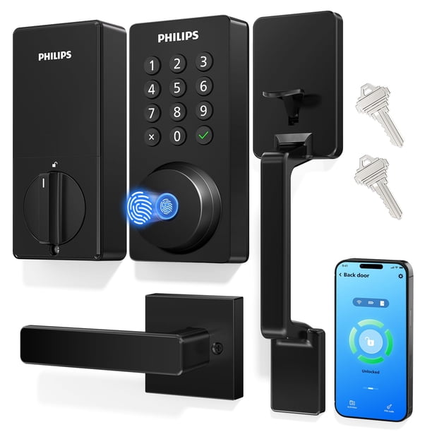 Cerradura Inteligente PHILIPS con Teclado Wi‑Fi de Huellas Dactilares e Impermeable