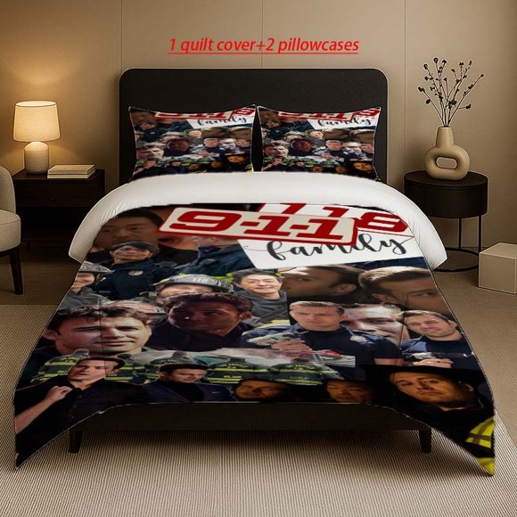 "9-1-1" Emergency Rescue Team Group Portrait Collage Pattern Bedding Set Soft and Comfortable Suitable for All Seasons