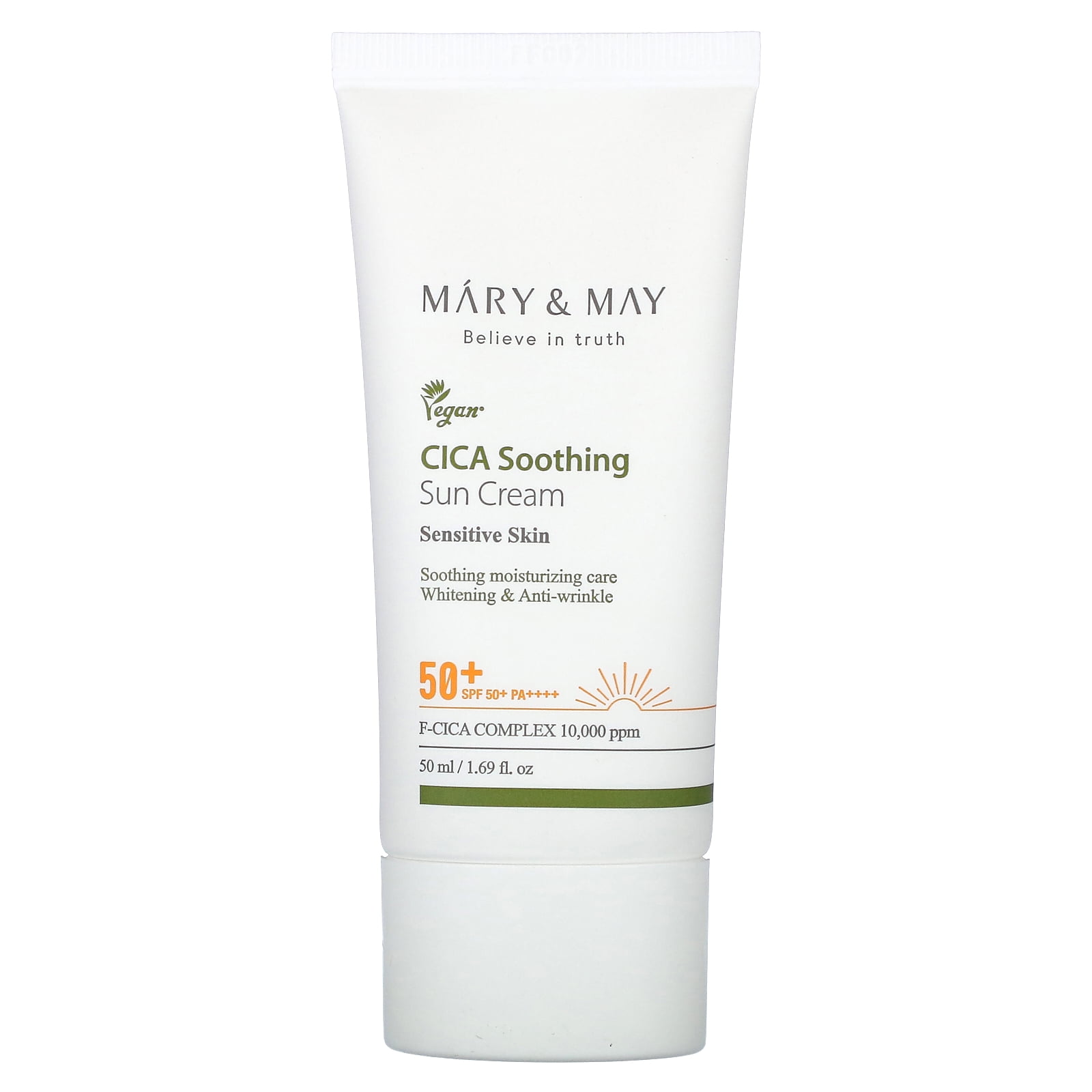 Mary & May Crema Solar Calmante Cica Piel Sensible, Fps 50+ Pa++++, 1,69 Fl Oz (50 Ml)
