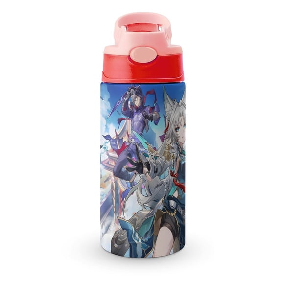 Honkai: Star RailBotella de Agua con Tapa Pop Top de Un Toque, Acero Inoxidable, a Prueba de Fugas, para Deportes, Botella Infantil rosa 12 oz