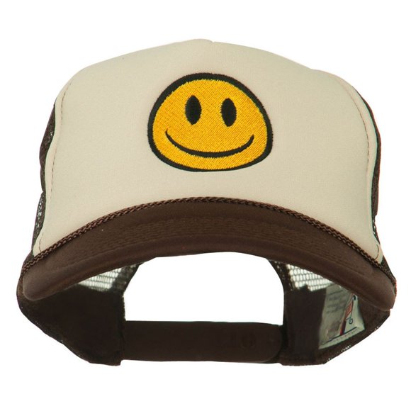 Gorra E4Hats.com Smile Face bordada en la parte trasera de malla de espuma, color marrón