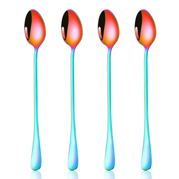 4 cucharas de té helado de mango largo, cucharas para mezclar cócteles, cucharas de café de acero inoxidable (cabeza de cuchara ovalada)