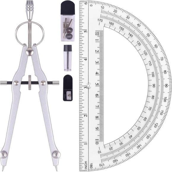 Unjoo Compass and Protractor Set, Professional Drawing Compass