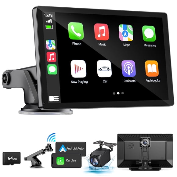 Estéreo de coche HAUXIY inalámbrico Apple CarPlay de 9 pulgadas con cámara de salpicadero 4K