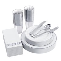 Badim - Platos Desechables Elegantes Fiesta 10 Personas 70 Pcs Silver