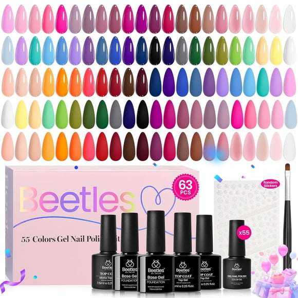 Set de esmaltes de uñas en gel Beetles, 63 unidades, 55 colores, verano, para mujer
