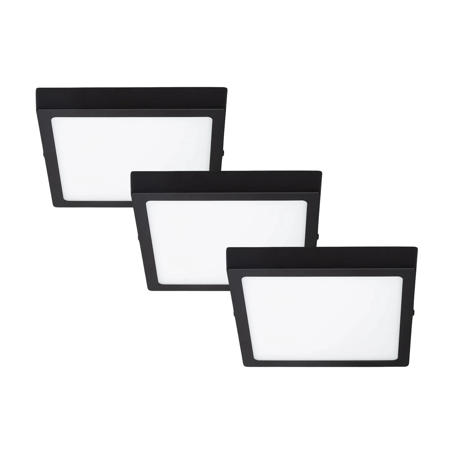 Hb Led - Pack 3 Panel Led Sobrepuesto Cuadrado Negro Pro 12w Frío