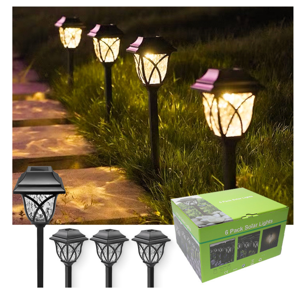 Genérico - Pack 6 Luces Solares Jardín Estaca Con Sensor Estilo Ingles Color Negro Amarillo Calido