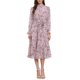 thumbnail image 2 of INSPIRE CHIC Vestido de Mujer Floral Cuello Simulado Volante Manga Larga Chifón Flowy Vestidos Midi Línea A Rosa L, 2 of 6