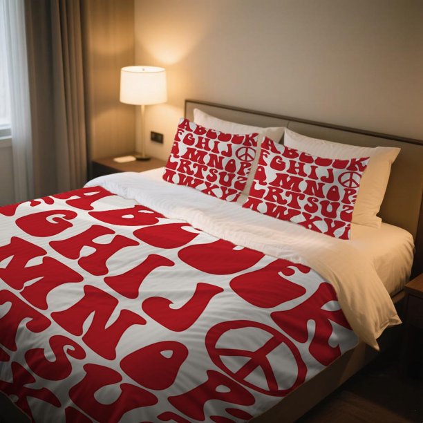 Playful Alphabet Duvet Cover Set Qixi Festival bedding with a Duvet Cover And Two Pillowcases
