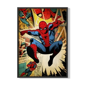 Creango - Cuadro Poster Enmarcado Spiderman Marvel Comic Decorativo