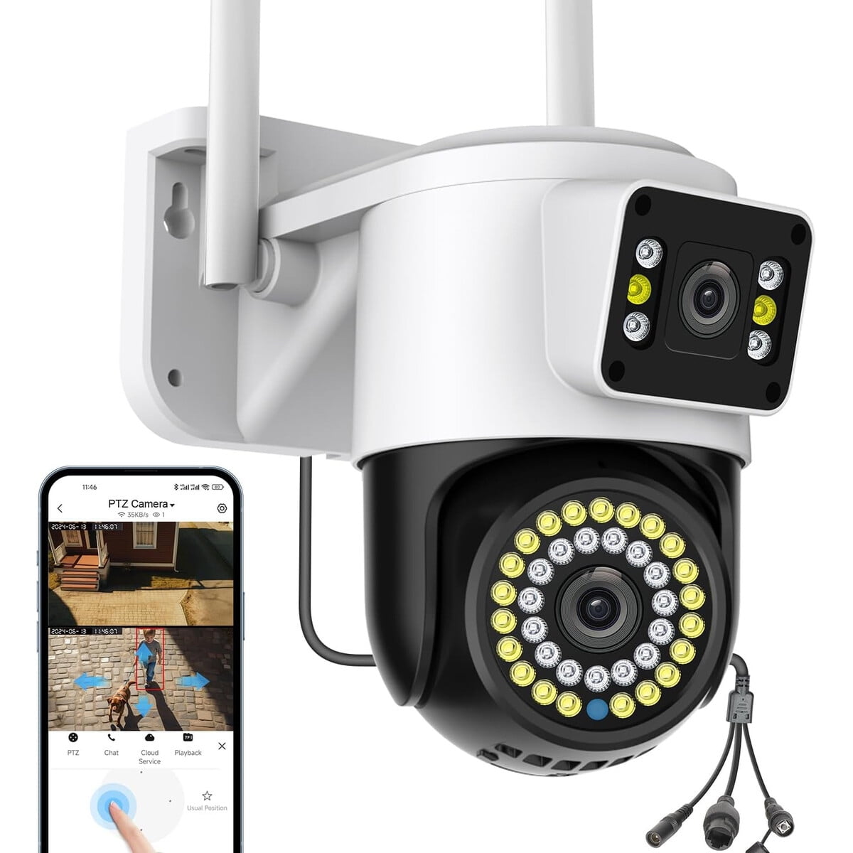 Camara Seguridad Exterior Kinnkall 4mp Doble Lente Wifi 360a Ptz