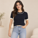 thumbnail image 1 of Polera Rib Mujer Tejida Manga Corta Cuello Redondo Bicolor negro Talla Única, 1 of 3