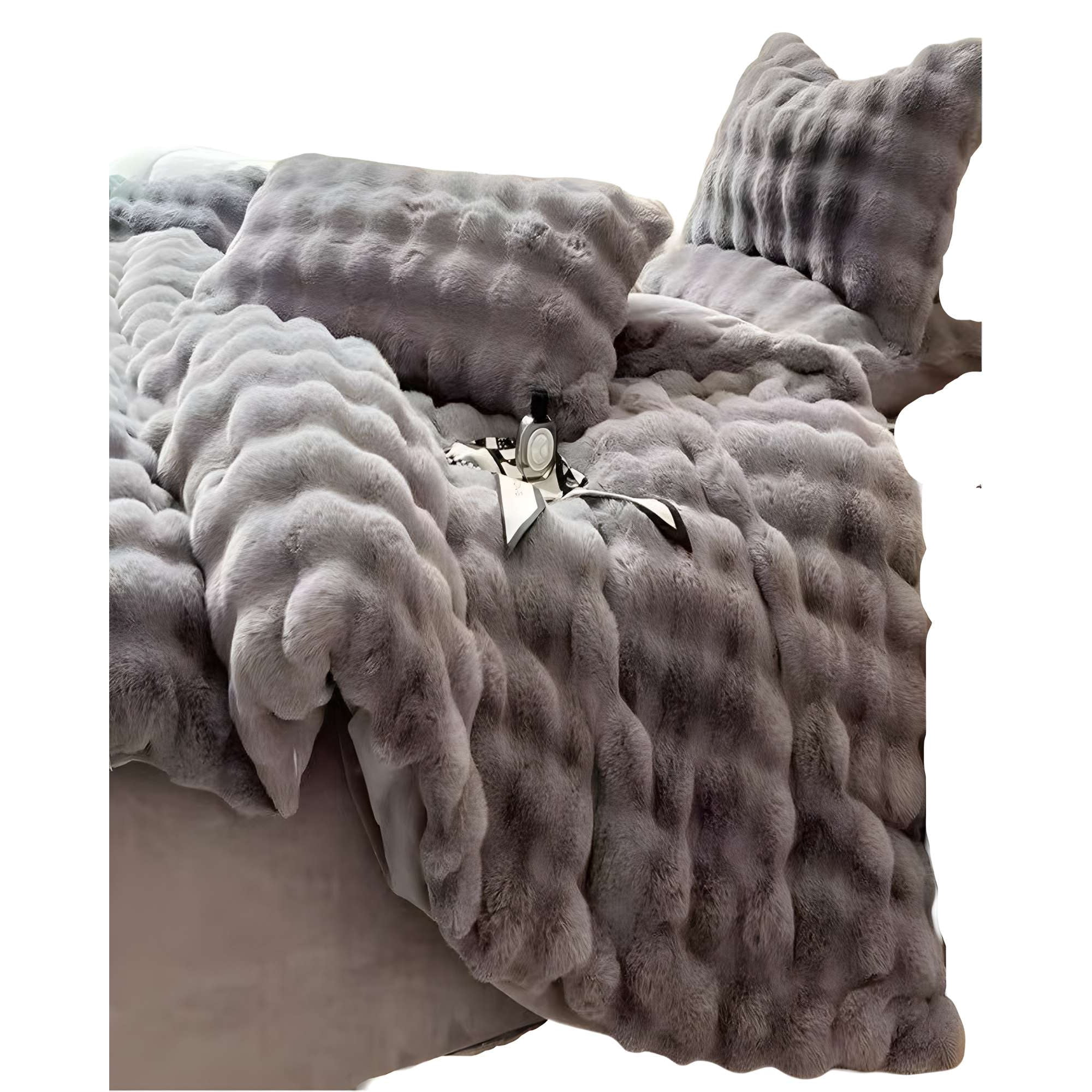 Genérico - Cobertor Imitacion De Piel De Conejo Con Chiporro Gris 2 Plazas