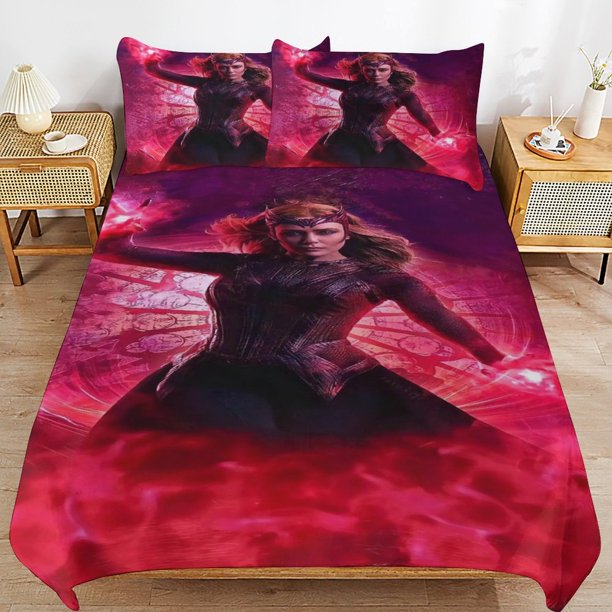 Wanda Maximoff Bedding Sets Ultra Soft Skin-Friendly Duvet Cover 3 Piece, Cute Comforter Cover Bed Set for Boys Girls Kids