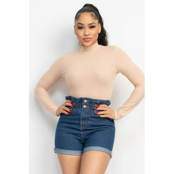 Saronite Blusa Básica de Manga Larga con Cuello Alto de Rayón, Color Topo (para Mujer)