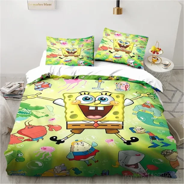 Cartoon Spongebobs Love Child Duvet Cover Set HD Comforter Cover Bedclothes for Kids Bedding Sets Bedroom Decor