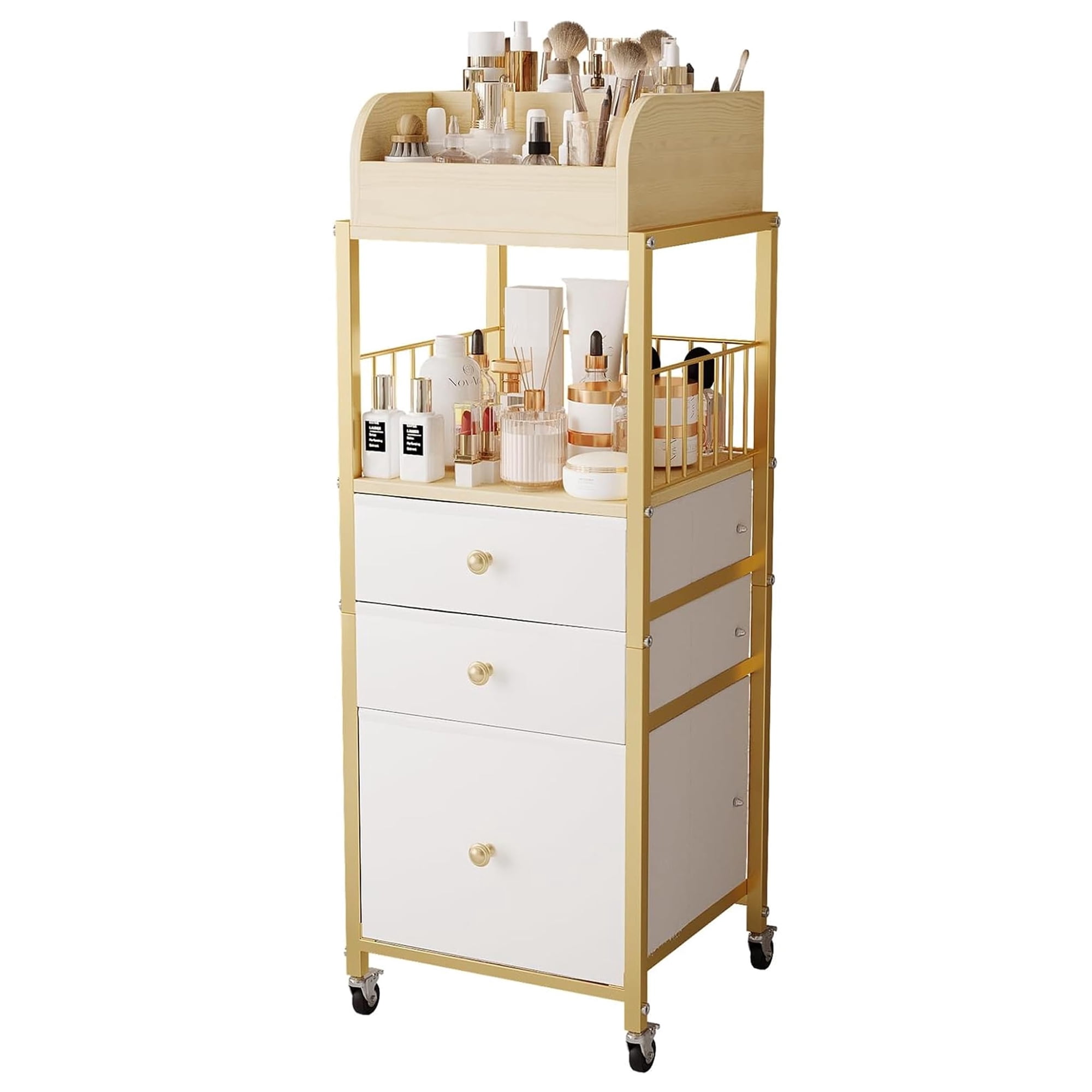 Carrito Organizador De Maquillaje Zquyaj Con Cajones De Color Dorado