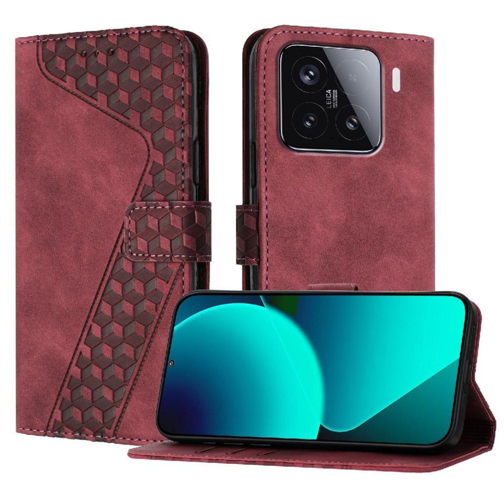 Foxdock - Funda Tipo Cartera Para Xiaomi 15 Con Tarjetero, Bolsillo Para Billetes, Soporte, Cierre Magnético Y Correa Para La Muñeca, Funda Tipo Folio Con Textura Geométrica Marrón