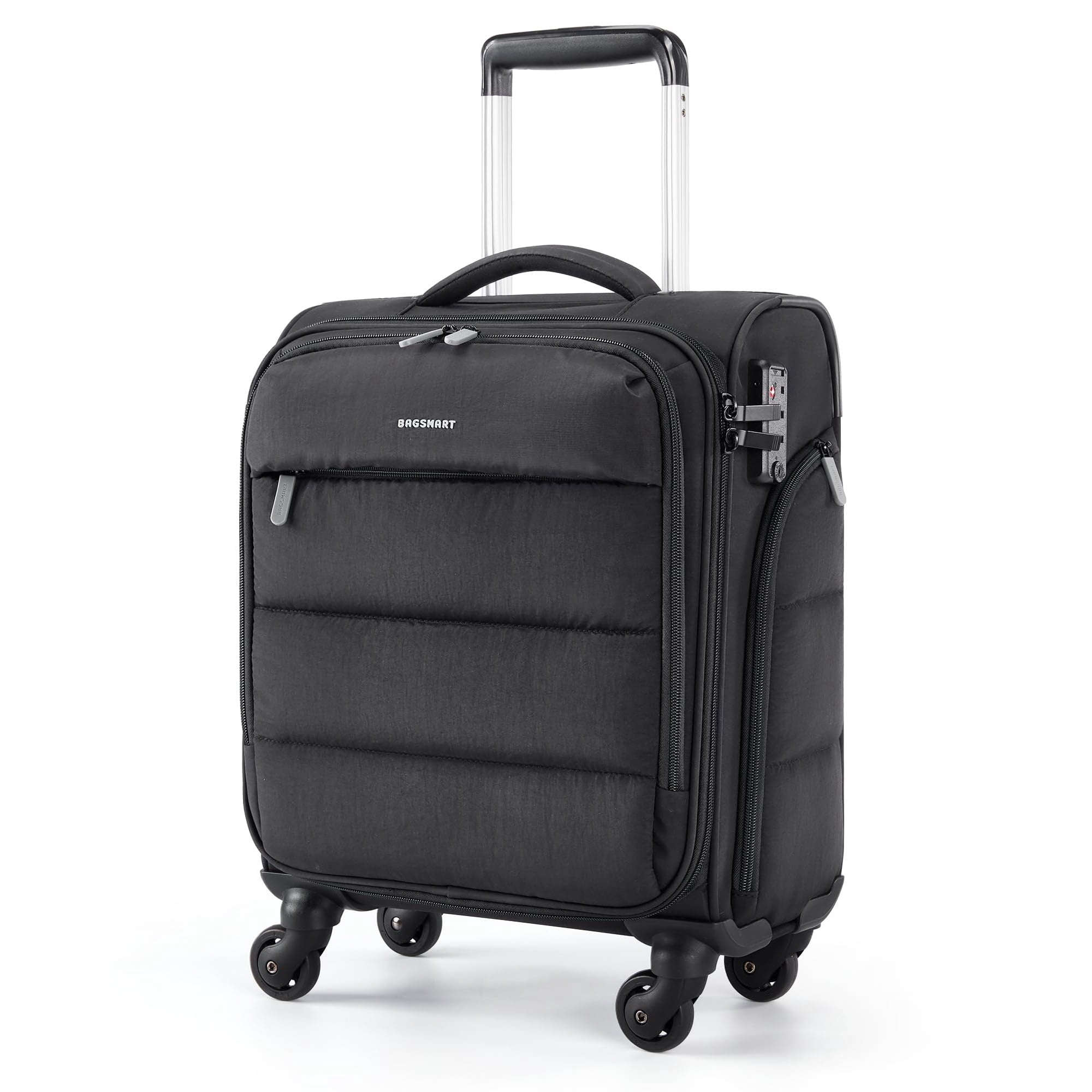 Bagsmart - Bolsa De Equipaje De Mano Smart Para Debajo Del Asiento De 16 Pulgadas Con Ruedas, Color Negro