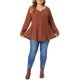 thumbnail image 2 of Agnes Orinda Conjuntos de Halloween Blusa de Mujer Talla Grande Tejido de Gofre Cuello en V con Encaje Manga Larga Casual Diario Peplum 2X Óxido, 2 of 6