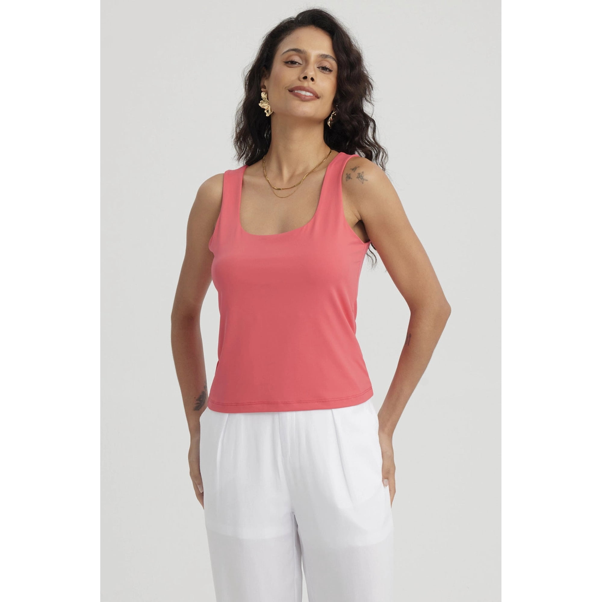 Fashionspark - Polera Mujer Lisa Doble Capa Naranjo Oscuro