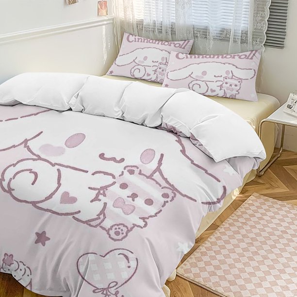 Cinnamoroll 3-Piece Twin Bed Set - Includes 1 Single Comforter And 2 Pillowcases Bedding - Fade Resistant Microfiber - Cinnamoroll