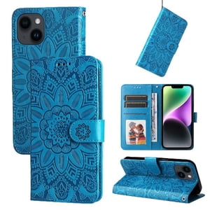 Funda Tipo Cartera Foxdock Para Iphone 15 , Diseño Girasol En Relieve, Cuero Pu, Cierre Magnético, Soporte Y Tarjetero