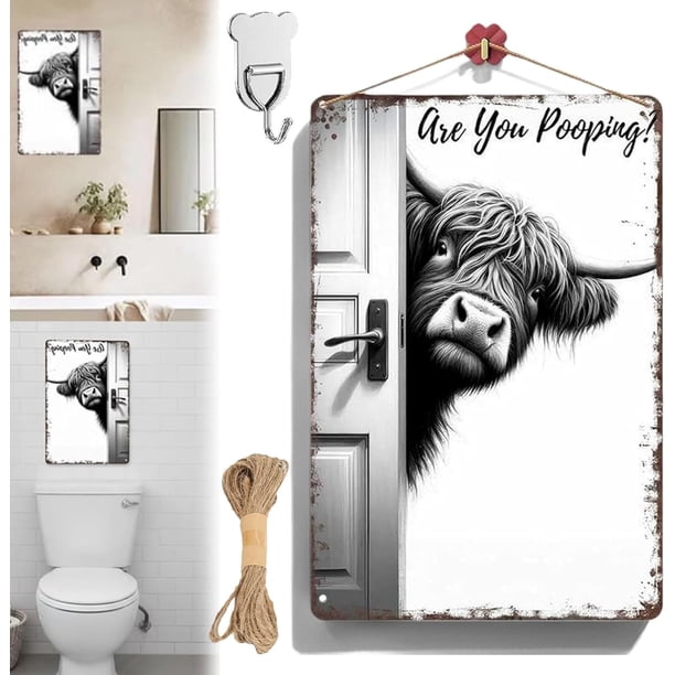 Letrero estás haciendo caca vaca highland vintage vaca divertido decoración pared baño aseo hogar