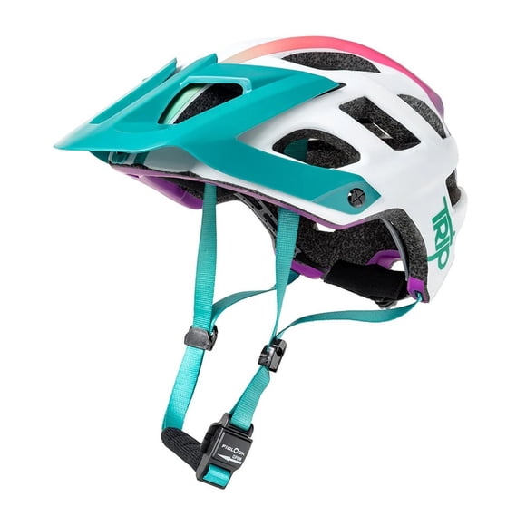 Casco de Ciclismo MTB Trip Enduro White Turquoise Talla M/XL Cierre Magnético Fidlock EN1078