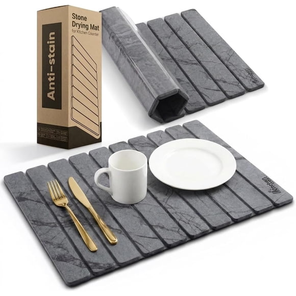 Alfombrilla de Secado de Piedra Wublox 60 × 39 cm Diatomita Plegable Gris