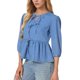 thumbnail image 4 of INSPIRE CHIC Blusas de Mezclilla para Mujer con Lazo Frontal, Mangas Abullonadas, Volante en el Bajo, Blusa Peplum, Camisas de Jean 2XL Azul Claro, 4 of 6