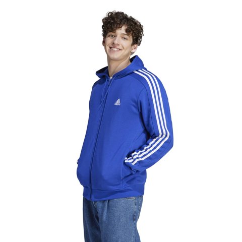 Sudadera Con Capucha Adidas Essentials Para Hombre, Forro Polar, 3 Rayas, Con Cierre Completo, Azul