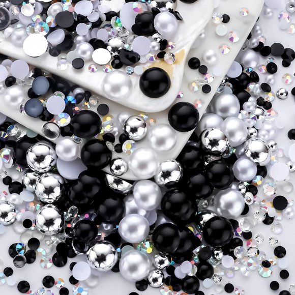 Cuentas MYYKO 60 g Negro y Blanco - Perlas Planas y Strass
