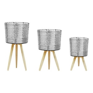 Genérico - Set De 3 Maceteros Mimbre Sintético Plata Jardín Plantas Jhn