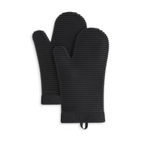 Juego De Guantes De Cocina Kitchenaid De Silicona Suave Acanalada, Ónix, Negro
