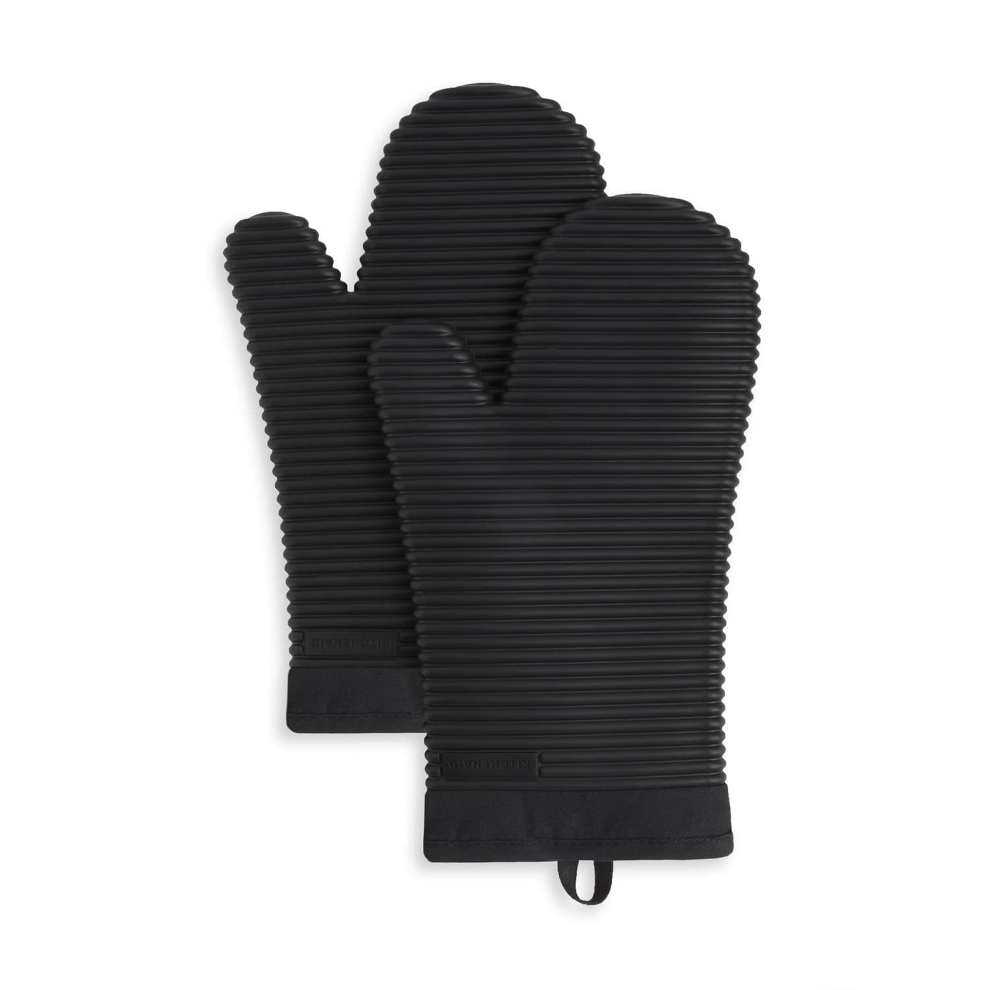 Juego De Guantes De Cocina Kitchenaid De Silicona Suave Acanalada, Ónix, Negro