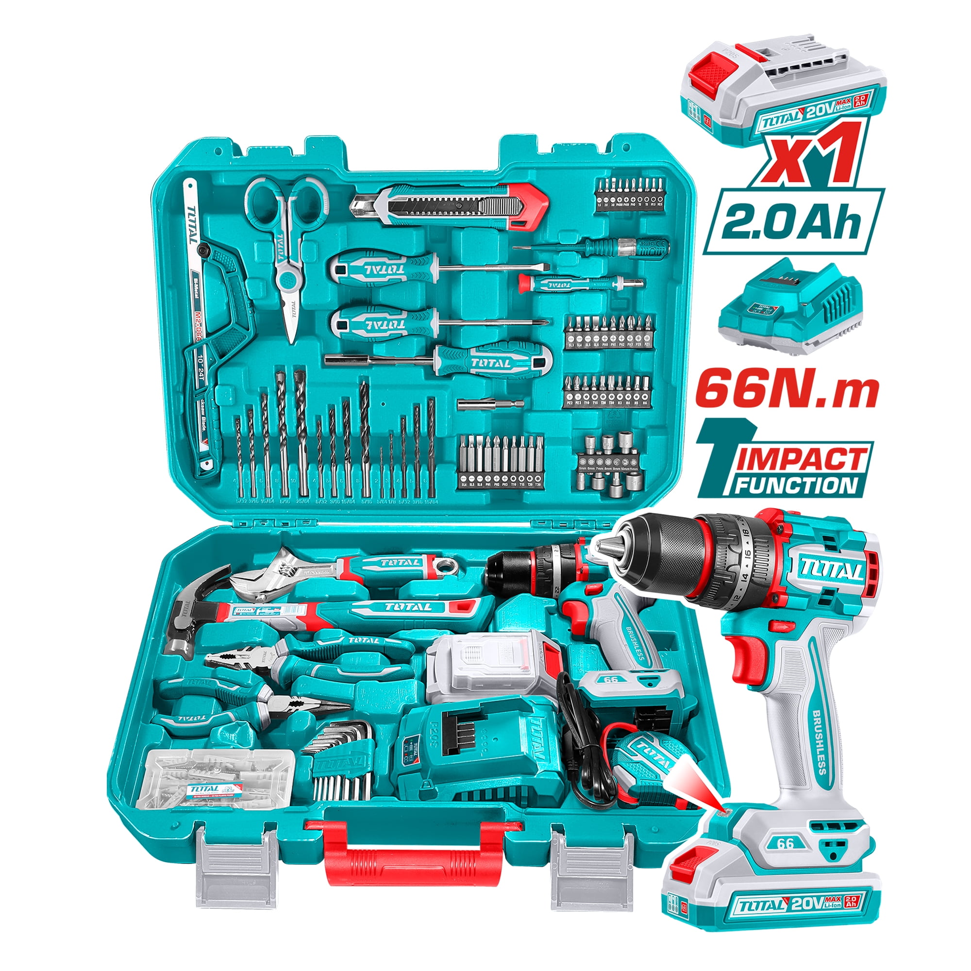 Kit Taladro Inalámbrico Impacto 165 Piezas Total