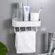 thumbnail image 1 of 1pc Shower Caddy Toothbrush Holders For Bathroom Wall Mounted, Detachable Towel Rack 4 Hooks, Punch Free Shower Basket Bathroom Storage Organizer, Drain Dustproof Kitchen Bathroom Set, 1 of 5
