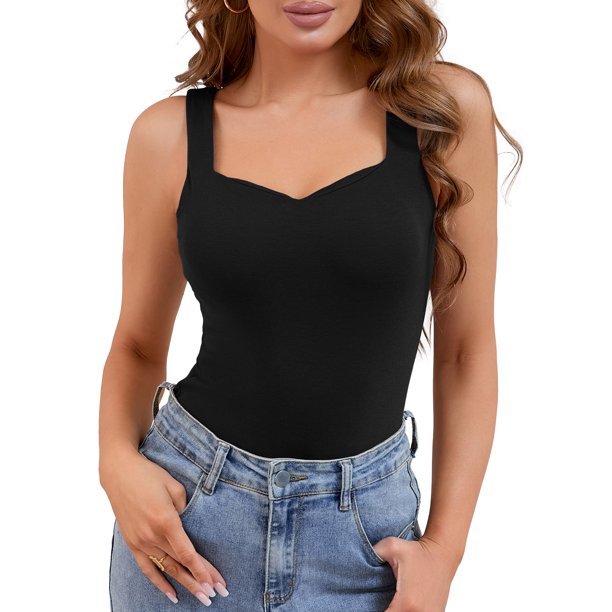 INSPIRE CHIC Camisetas sin mangas para mujer Regreso a clases Cuello en V Térmico con sujetador incorporado Camiseta interior cálida Capa base Chaleco M Negro